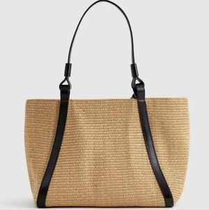 NWT Reiss Nova Raffia Leather Strap Tote Bag in Natural